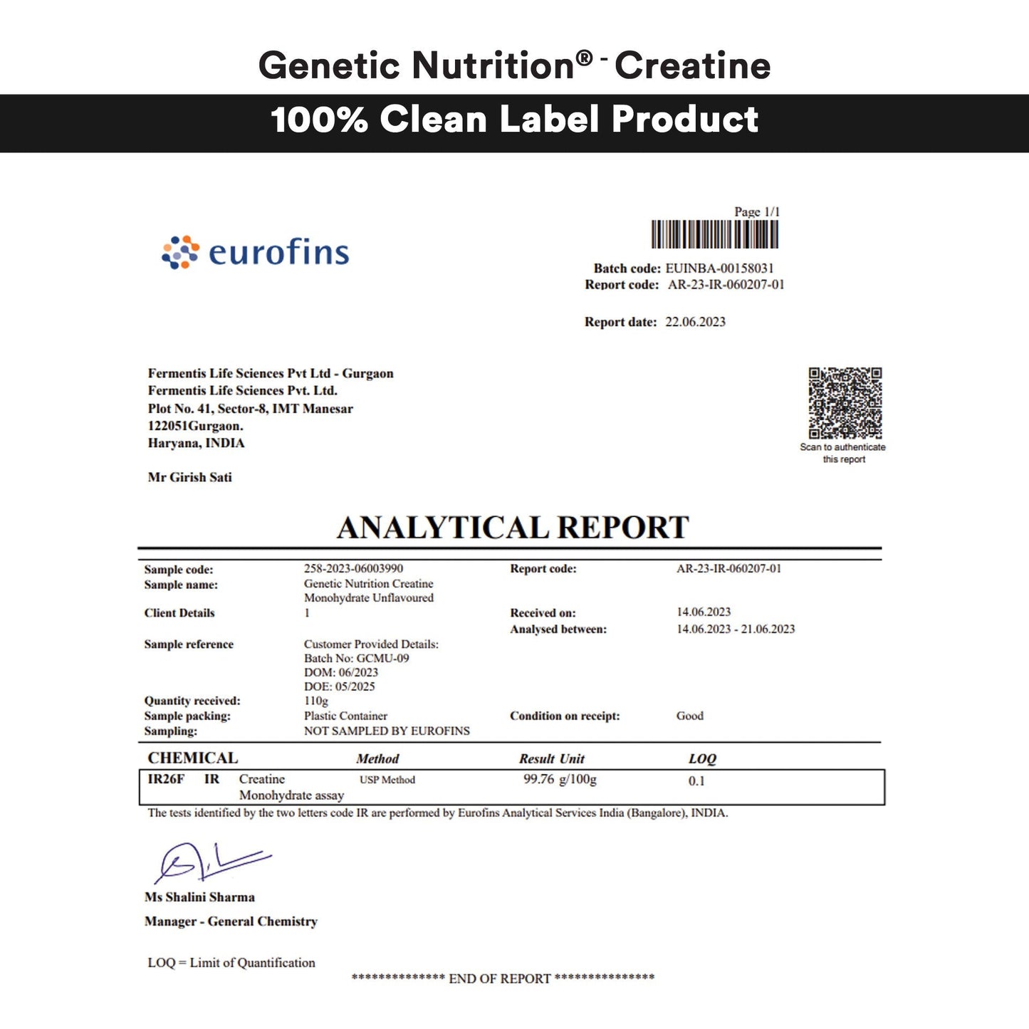 Genetic Nutrition Creatine Monohydrate 250gm