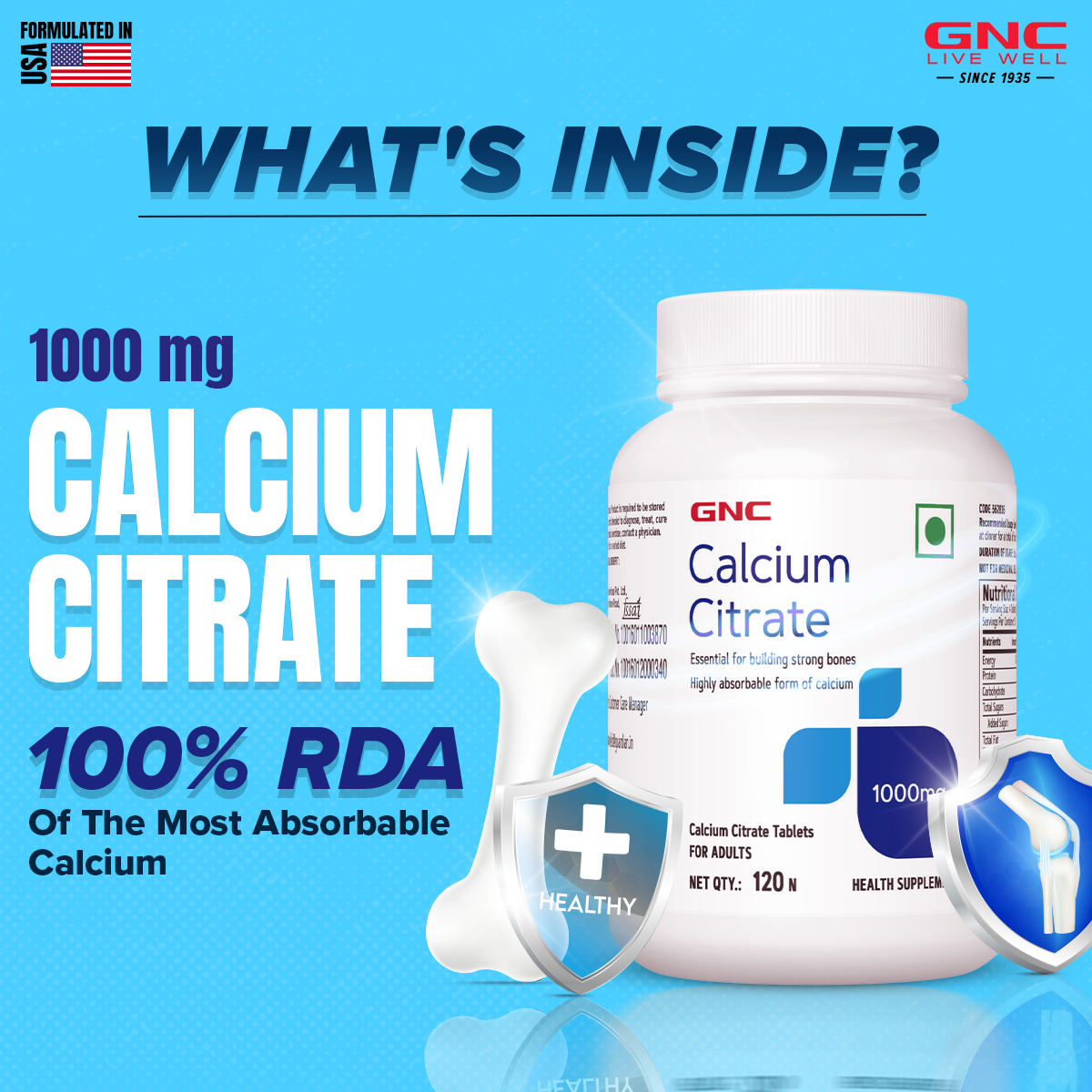 GNC Calcium Citrate 1000mg 120 Tablets