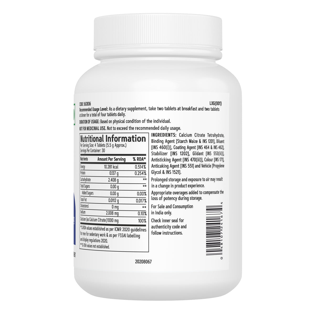 GNC Calcium Citrate 1000mg 120 Tablets