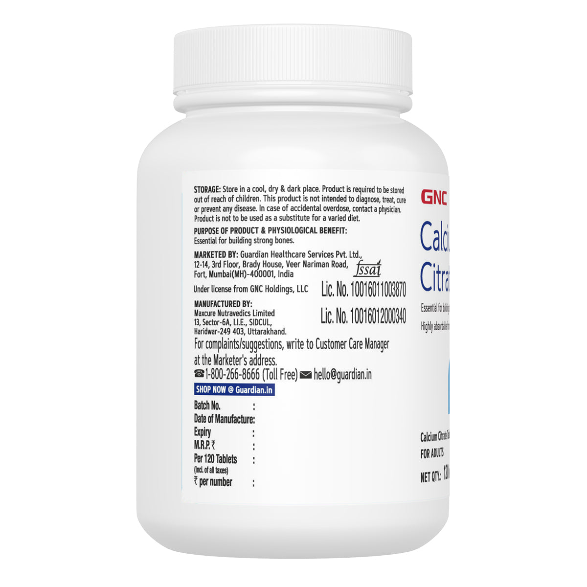GNC Calcium Citrate 1000mg 120 Tablets