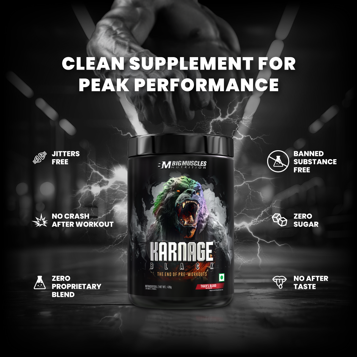 Big Muscle Karnage Black Pre Workout 420gm