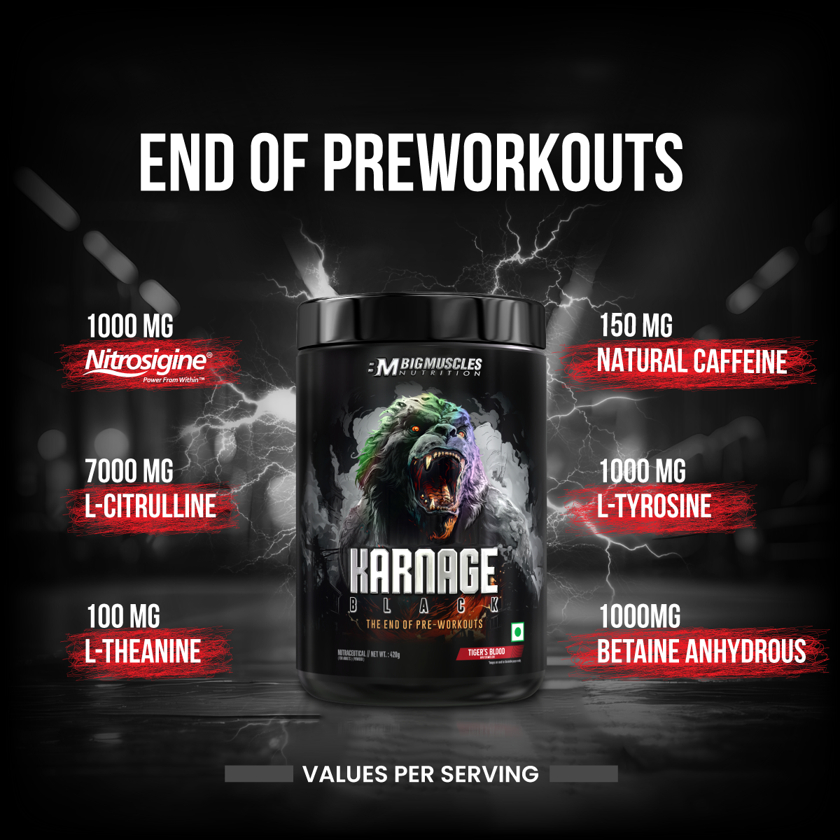 Big Muscle Karnage Black Pre Workout 420gm