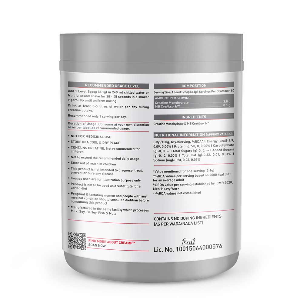 MuscleBlaze Creatine Monohydrate CreAMP, 250 g (0.55 lb)