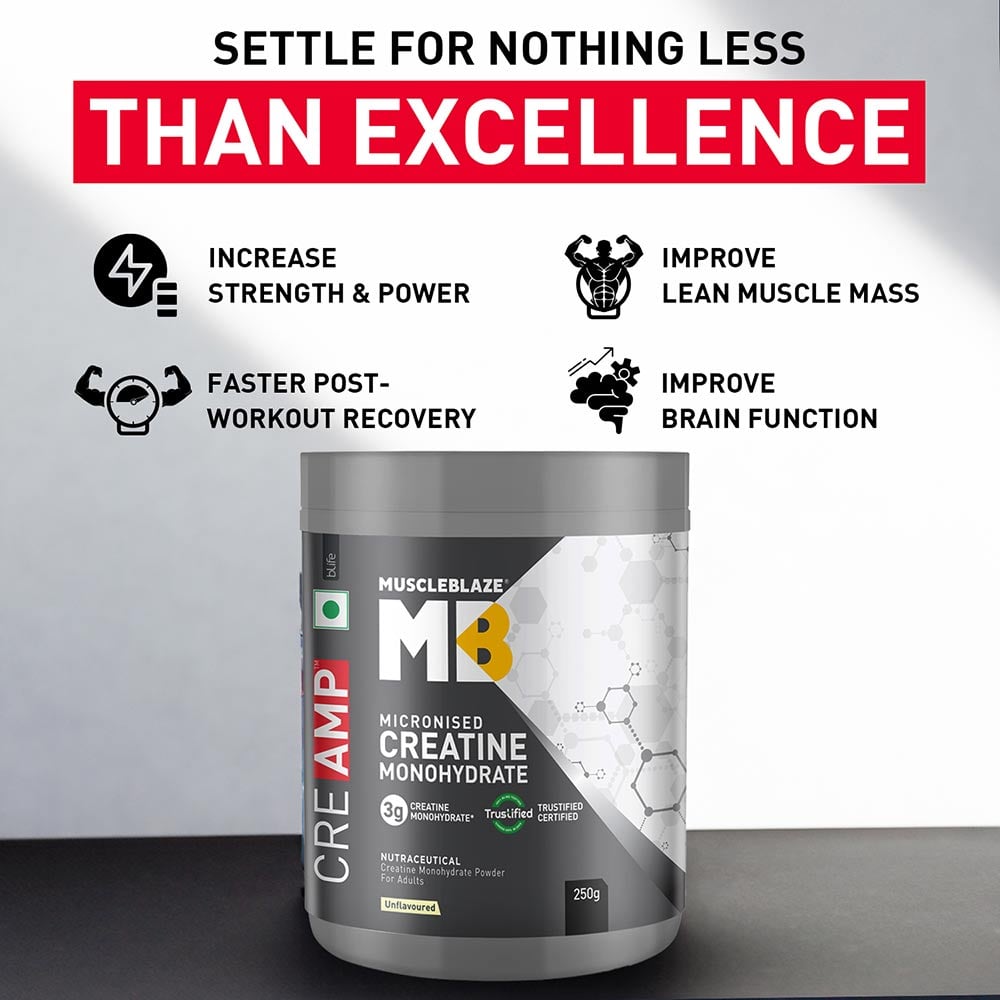 MuscleBlaze Creatine Monohydrate CreAMP, 250 g (0.55 lb)