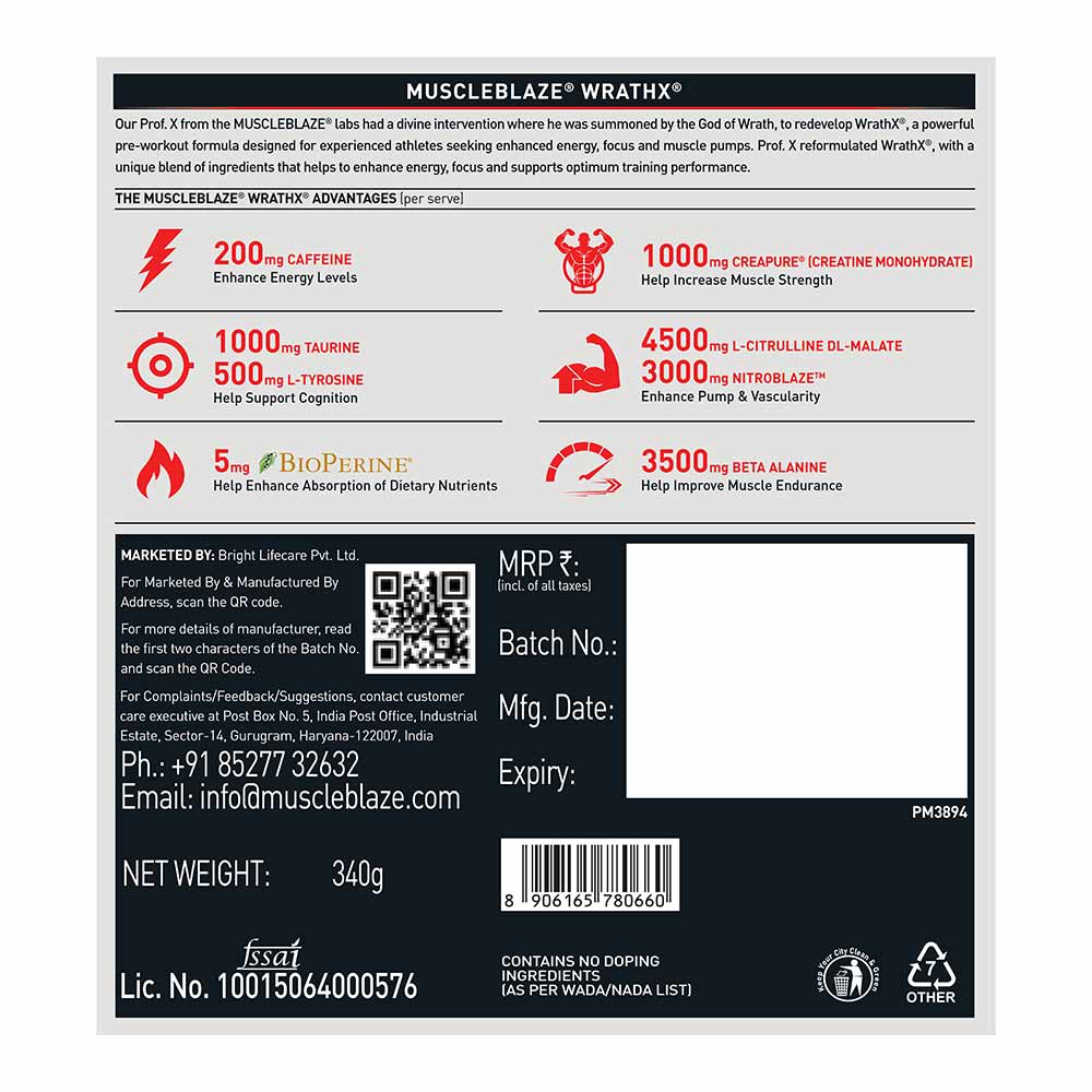 MuscleBlaze Pre Workout WrathX, 340 g