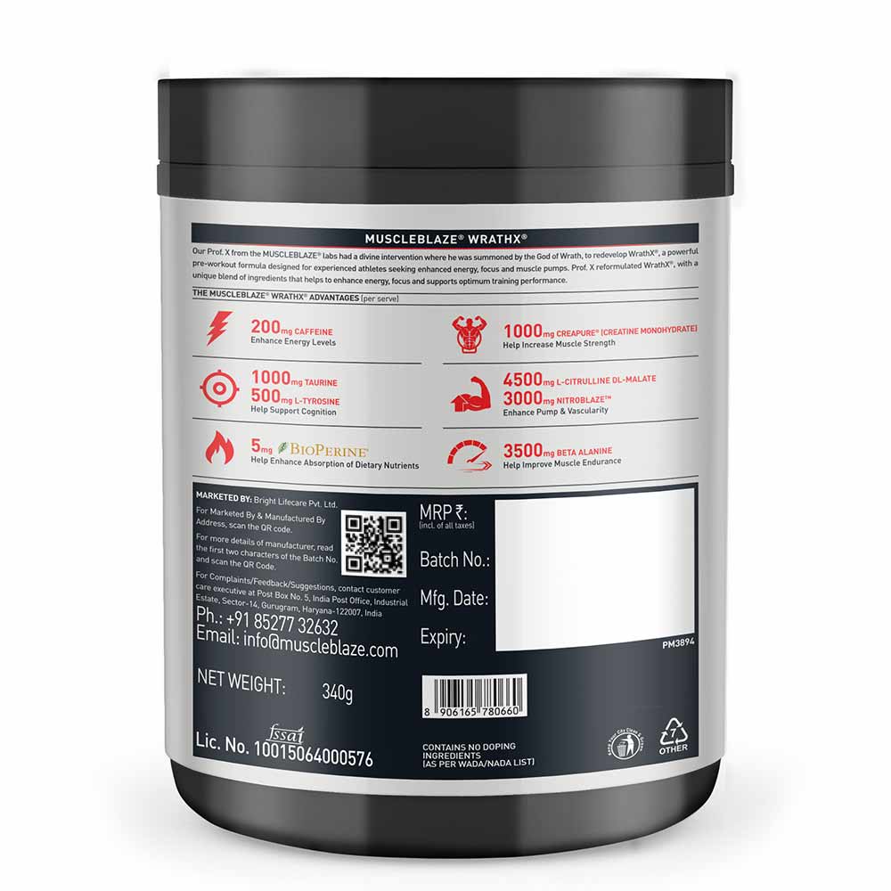 MuscleBlaze Pre Workout WrathX, 340 g