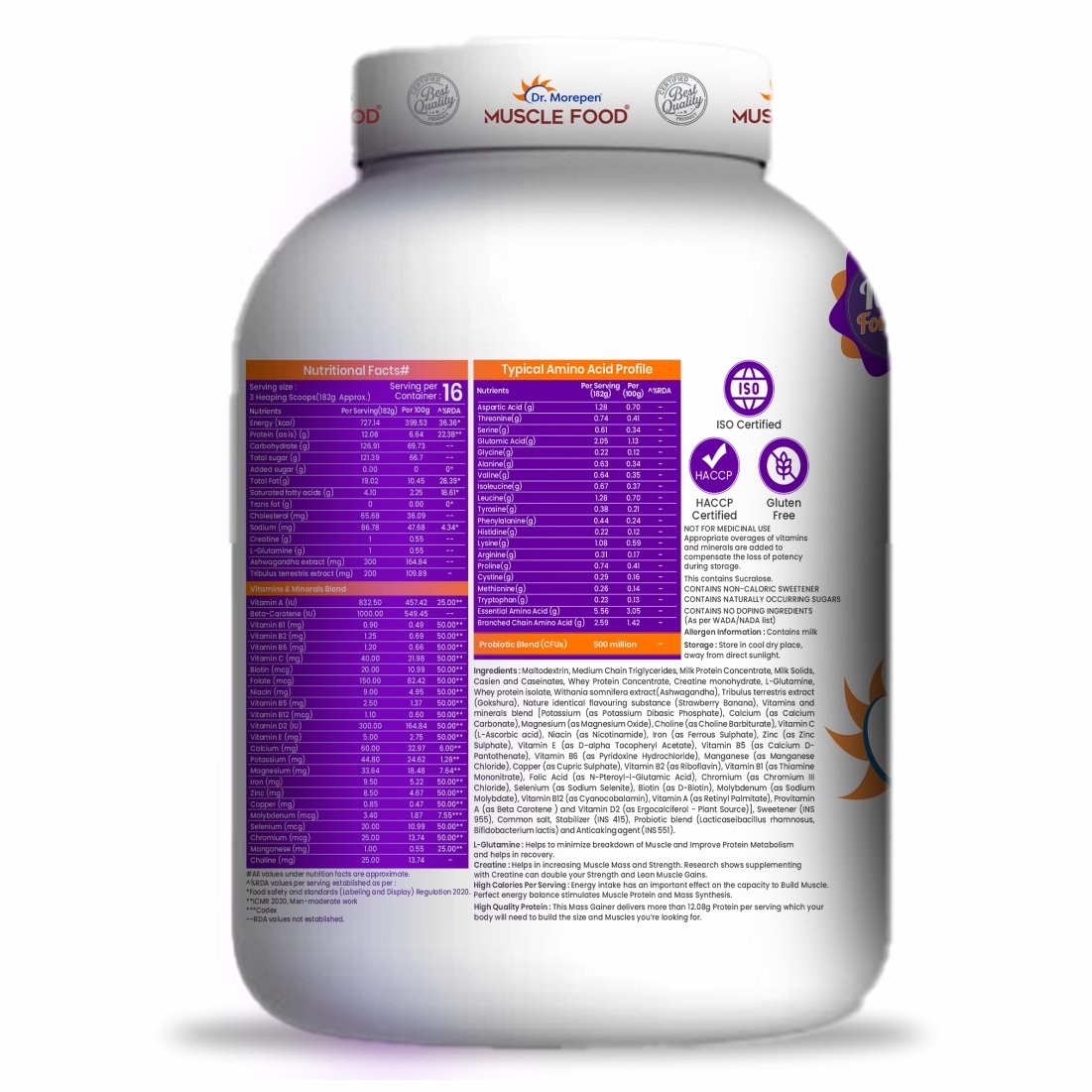 Dr. Morepen Muscle Food Mass Gainer with Ashwagandha & Gokshura - 3 Kg (6.6 Lb)