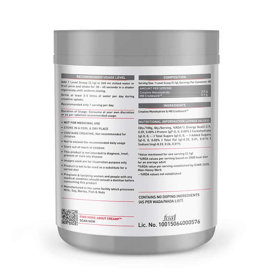 MuscleBlaze Creatine Monohydrate CreAMP, 250 g (0.55 lb)