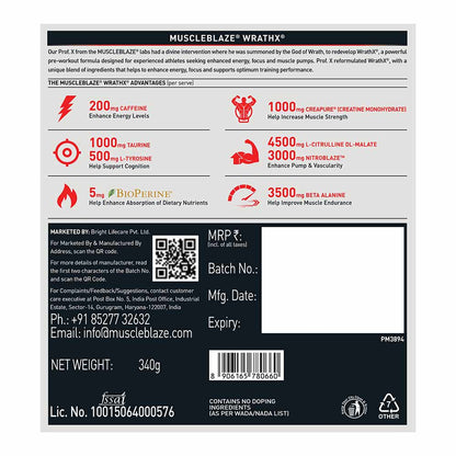 MuscleBlaze Pre Workout WrathX, 340 g