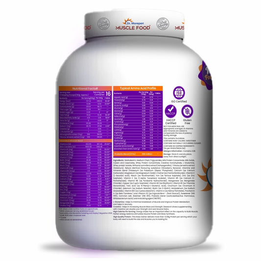 Dr. Morepen Muscle Food Mass Gainer with Ashwagandha & Gokshura - 3 Kg (6.6 Lb)